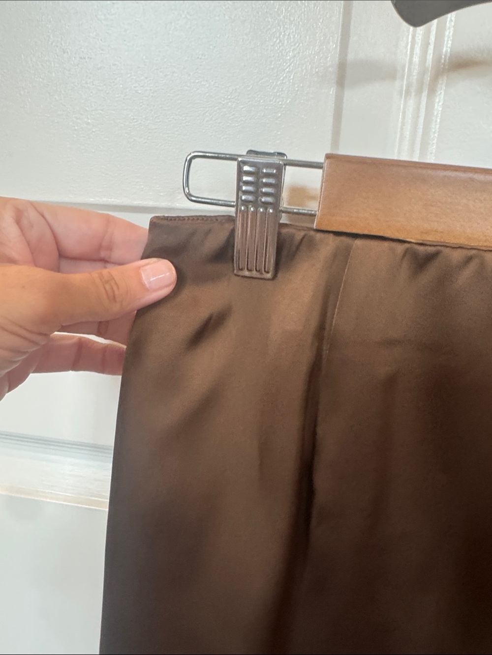 Chocolate Brown Satin Lace Trim Mini Slip Skirt Size Medium - Picture 3 of 5